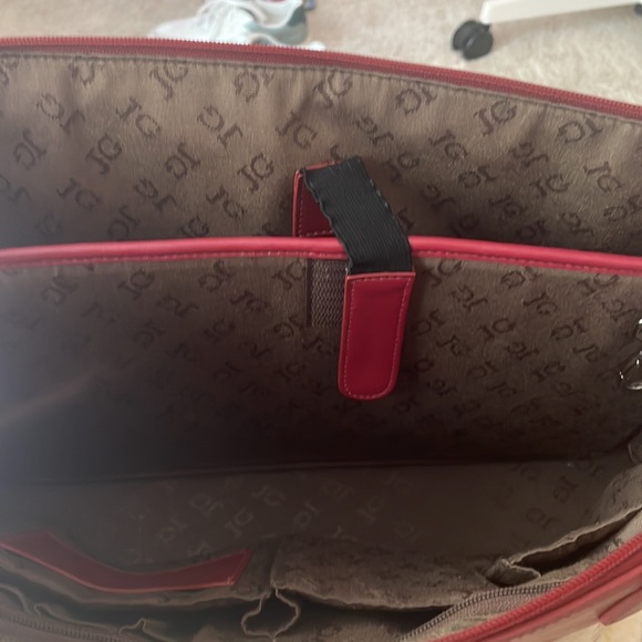 JACK GEORGES Red Italian Leather Laptop Shoulder Bag Dome Zip-Around Briefcase. - Picture 10 of 12